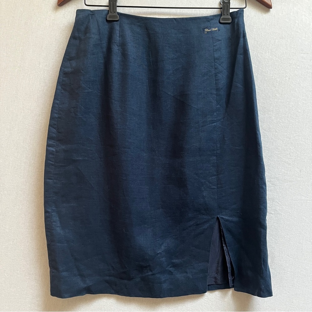 David Saddler 100% Linen Midi Pencil Skirt Front Slit US 4